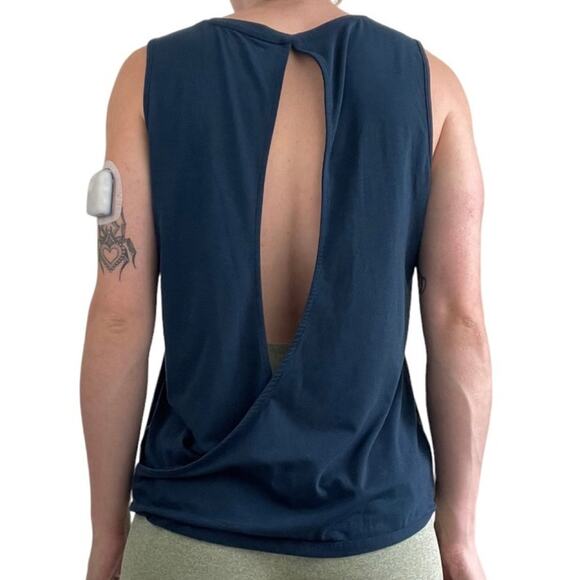 Athleta Soft Open Cutout Wrap Back Blue Tank Top - Picture 4 of 7